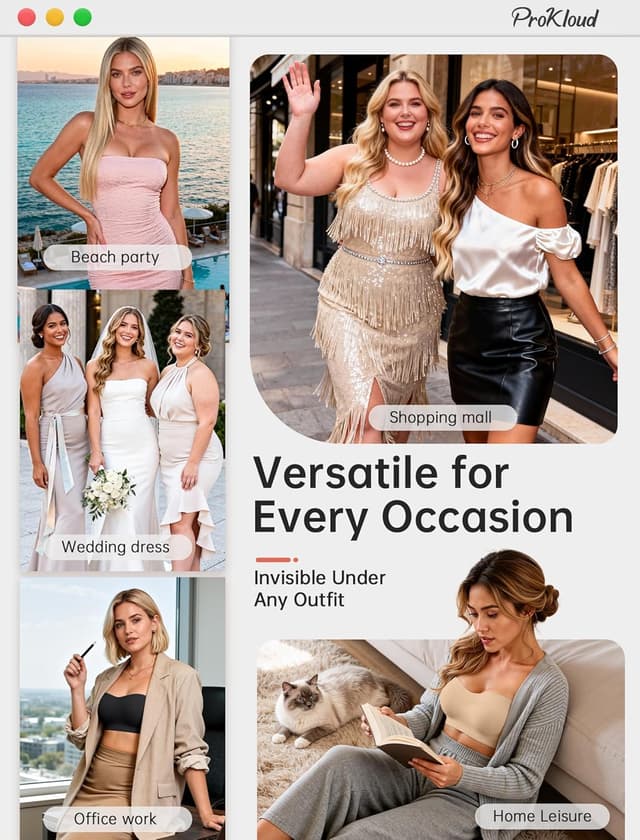 Detalle de ProKloud Strapless Push Up Convertible Bra (Wireless, Silicone Non-Slip Bandeau)