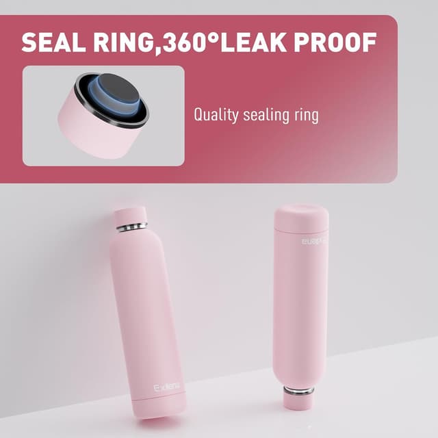 Detalle de Exllena 1l Insulated Water Bottle with Clip – Double-Wall Vacuum Stainless Steel (Pink)