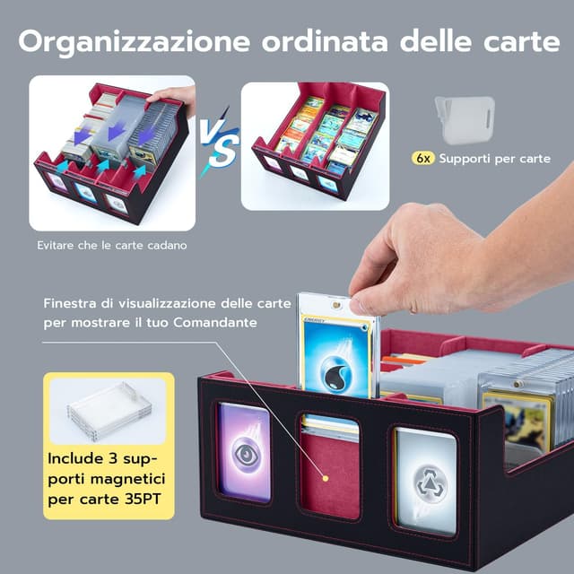 Detalle de Tolesum Commander Deck Box per MTG con 3 pezzi Magnetic Card 35PT, scatola capiente con 10 divisori e 6 clip