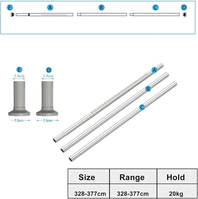 Detalle 2 de Tringle à rideau extensible SuoAirNuo 92–430 à tension (acier inox) sans perçage, diamètre 32 mm