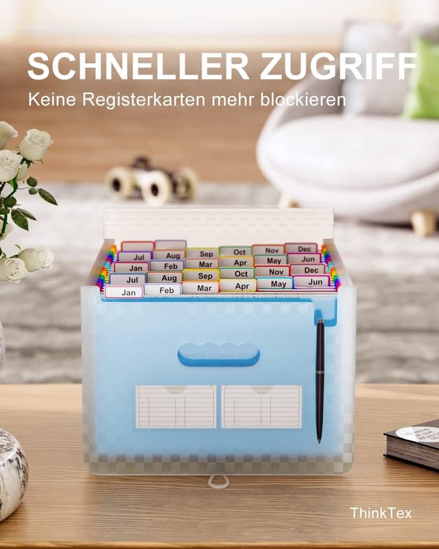 Detalle 2 de ThinkTex 26-Fächer Dokumentenmappe A4 (Akkordeon erweiterbar) – Regenbogen, blau