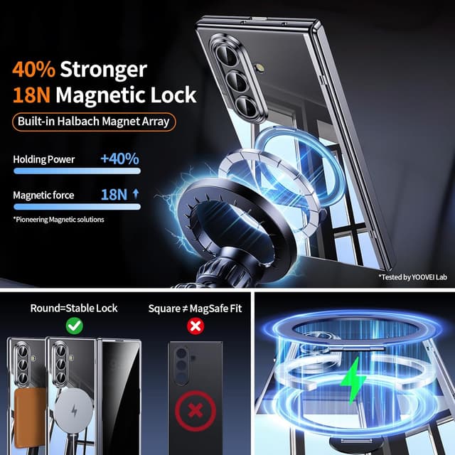 Detalle de Clear for Galaxy Z Fold 7 Case with Privacy Screen Protector, Magsafe Fit, Magnetic Kickstand & Ring Holder (Hinge Protection) - Black