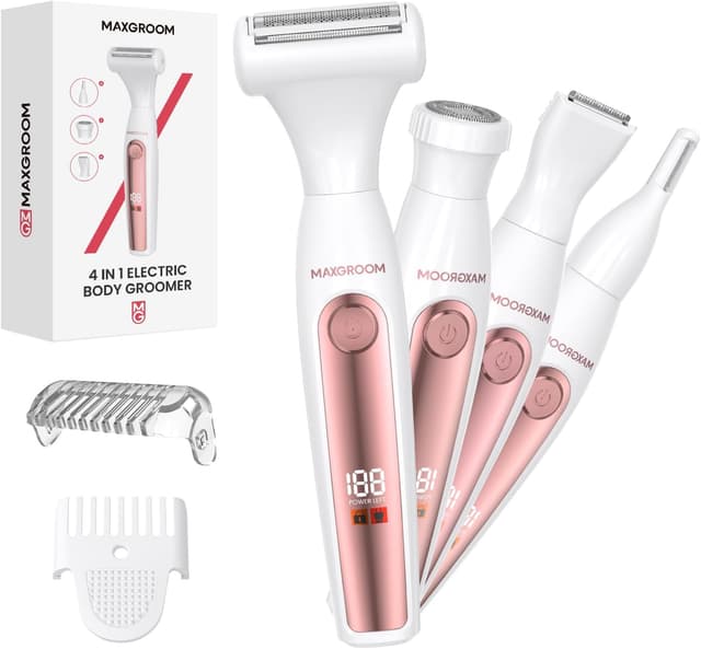 Detalle de MAXGROOM 4-in-1 elektrischer Gesichtshaare-/Bikini-Trimmer für Frauen (IPX6, Nass & Trocken)