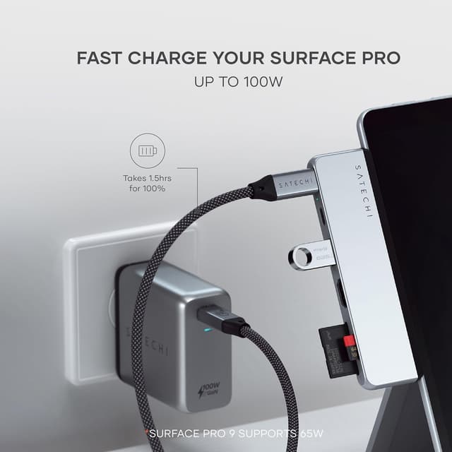 Detalle 2 de Satechi USB-C Dual Hub 6-in-1 für Surface (USB4 100W, 40 Gbps) mit HDMI & SD/microSD