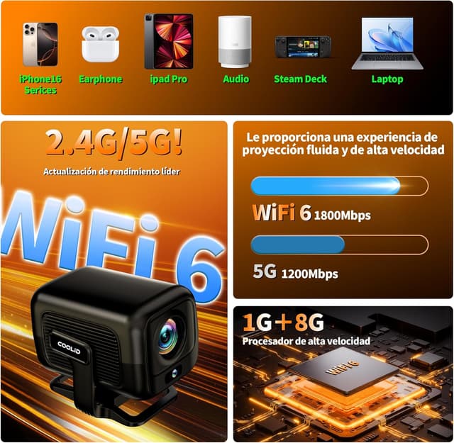 Thumbnail 5 de 📽️ Proyector 1080P Nativo WiFi 6 BT 5.4 Mini Portátil Autofoco