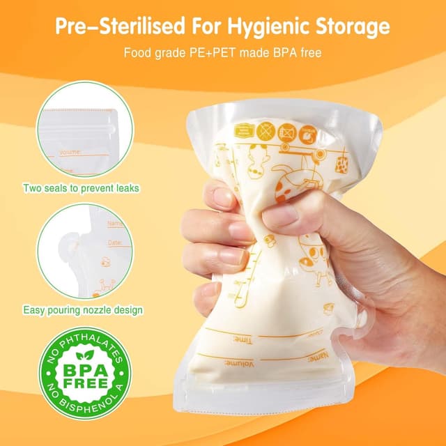 Detalle de Vinabo pre-sterilised breast milk storage bags (250ml) – 50 double seal freezer bags