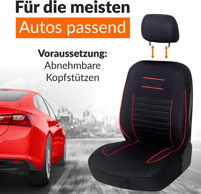 Detalle de Upgrade4cars Autositzbezüge Set für Vordersitze Schwarz-Rot – Universal (mit Kopfstützenbezügen)