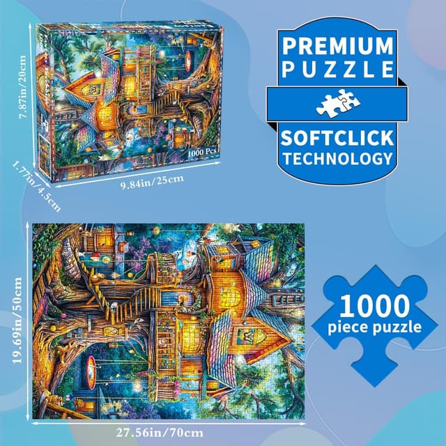 Detalle 2 de Fantasy Treehouse 1000-Piece Jigsaw Puzzle for Adults (19.69 x 27.56 in finished)