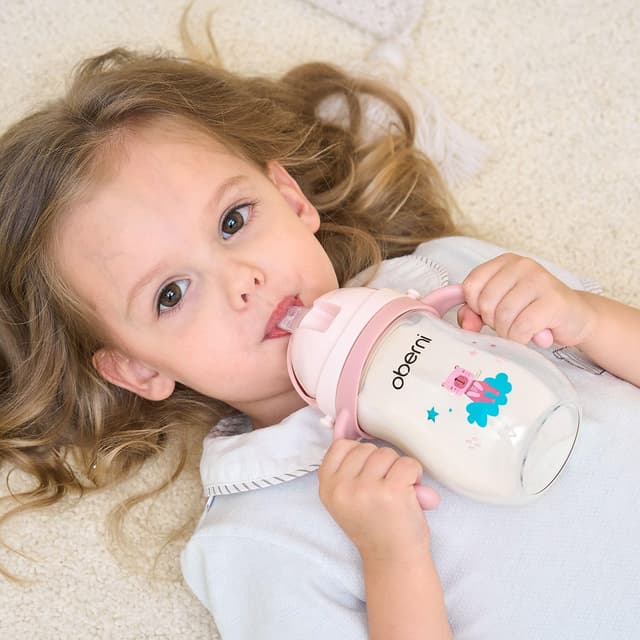 Detalle 2 de Oberni Toddler Sippy Cup (Pink) 270ml/9oz, Leakproof Training Cup with Valved Spout – Pack of 3