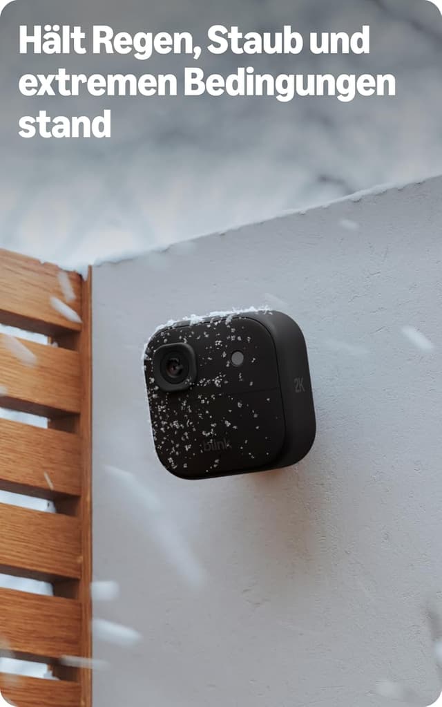 Detalle 2 de Blink Außenkamera 2K+ (neueste Generation) – kabellose Sicherheitskamera mit 2K-Video und Sync-Basismodul (3-Kamera-System, Schwarz)