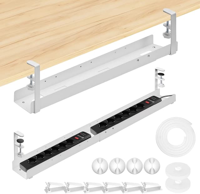 Detalle de Mimoke goulotte de câbles de bureau extensible 800 à 1200 mm (blanc) – montage par serrage