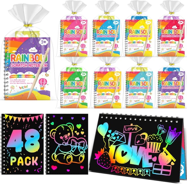 Detalle de LIKYMO Rainbow Scratch Art Party Bag Fillers (48-pack) for kids aged 4–9