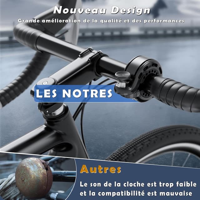 Detalle de Mini sonnette de vélo sonore 100–110 dB, clochette forte étanche pour guidon 22–31,8 mm