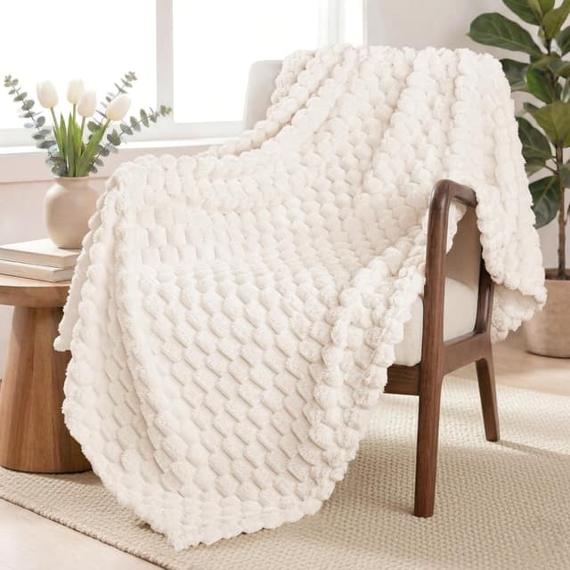 Detalle de Exclusivo Mezcla fleece throw blanket for couch (extra large, fuzzy ivory, 50x70 inches)