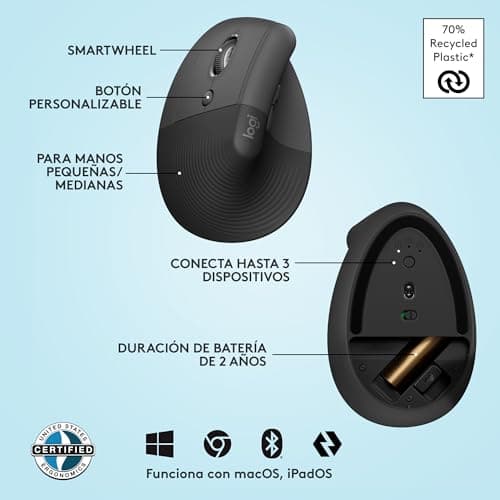 Thumbnail 6 de Logitech Lift Left Ratón ergonómico para zurdos, Bluetooth