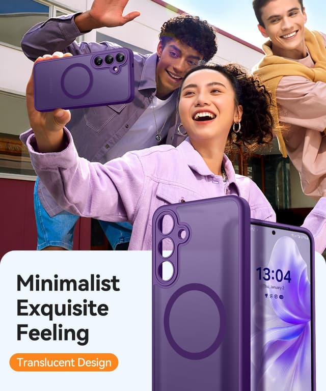 Detalle 2 de CANSHN Hülle für Samsung Galaxy S24 mit Kameraschutz und MagSafe-Magnetkraft (N52), transparent matt dunkelviolett