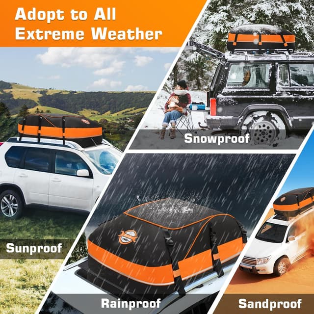 Detalle de Sailnovo Auto-Dachbox 21 Kubikfuß (598 l) faltbar, wasserdicht, 1000D Nylon – inkl. Anti-Rutsch-Matte & Gurte