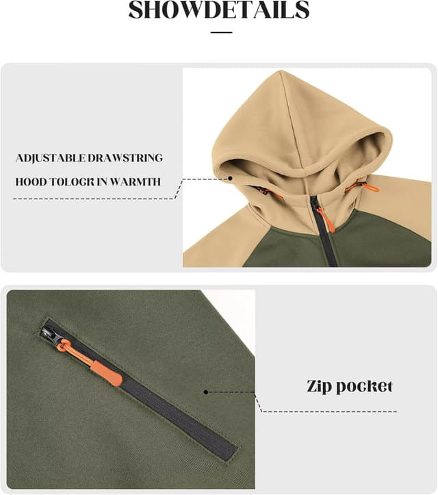 Detalle 1 de Elainone Men’s Zip Up Hoodie with Fleece Lining (Colour Block) – Warm, Pockets & Full-Length Zip, UK Size M–3XL