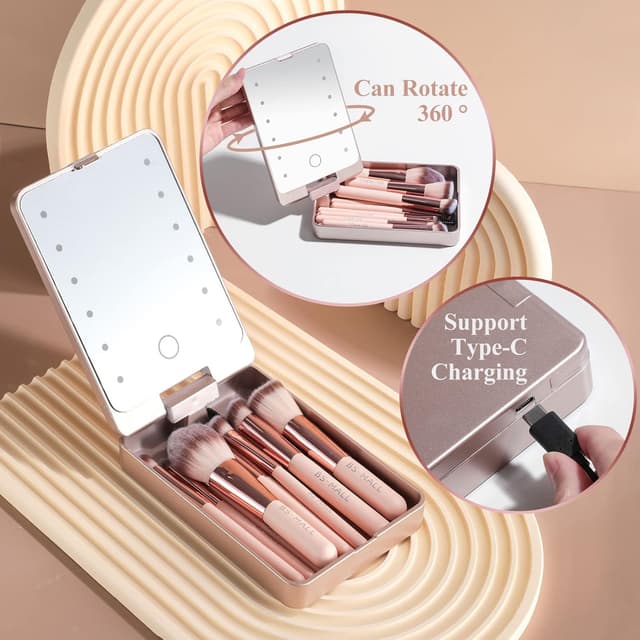 Detalle 2 de BS-MALL 14-Piece Mini Makeup Brushes Set with LED Light Mirror (APINK)