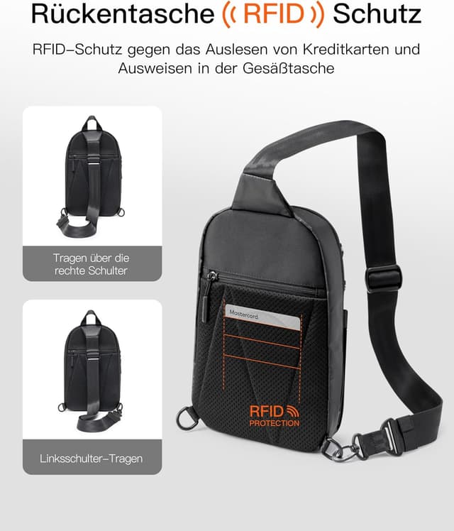 Detalle 2 de Inateck Sling Bag X-Row: leichte Herren-Umhängetasche mit Spritzwasserschutz und smarter Fächeraufteilung