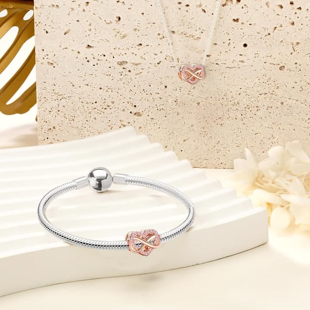 Detalle 2 de Ruaidhra Sterling-Silber Charms-Anhänger (925), Herz/Kreuz/Blumen/Kleeblatt/Schildkröte Tiermotive als Charm Clip Stopper für Armband & Kette