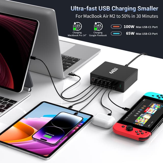 Detalle de FINIBO 440W 8‑Port GaN USB C Charger