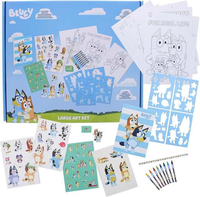 Detalle 2 de Blueprint Collections Bluey Large Art Set (A4 colouring posters, stickers & stencils kit)