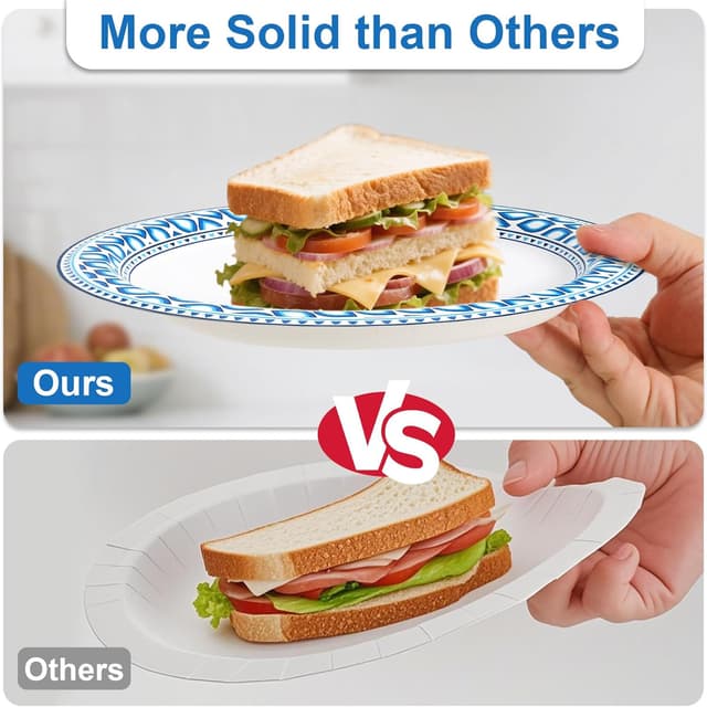 Detalle de Clawsoff 8.5 Inch Paper Plates Bulk (280 Count) — Heavy-Duty Cut & Soak Proof Disposable Plates