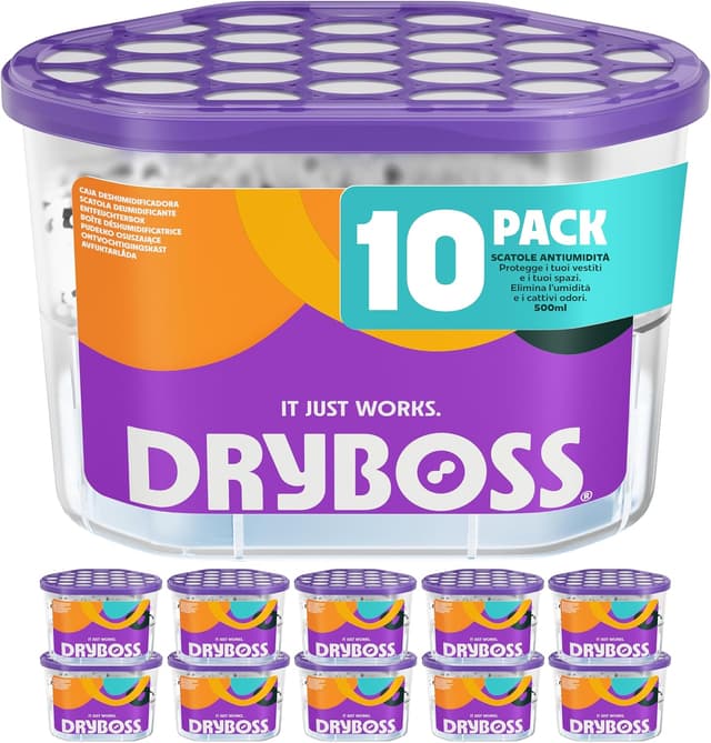 Detalle de DRYBOSS Pack da 10 deumidificatori per armadio con cristalli di sale antiumidità e antimuffa