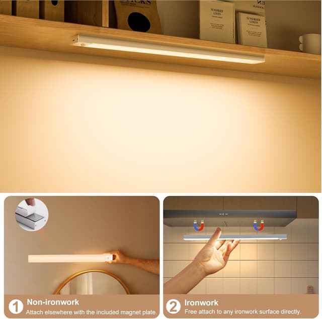 Detalle 2 de Unterbauleuchte Küche LED Schrankbeleuchtung mit Bewegungsmelder, 2er-Set (43,5 cm) USB-kabellos, 3 Farbmodi, dimmbar