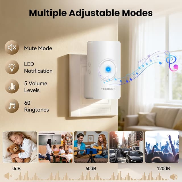 Thumbnail 2 de TECKNET Wireless Doorbell 2 Receivers