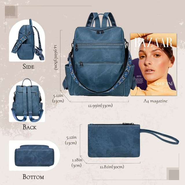 Detalle de Puwuzixi Damenrucksack wasserdicht mit Anti-Diebstahl-Fächern, leicht & convertible (Rucksack/Umhängetasche/Handtasche)