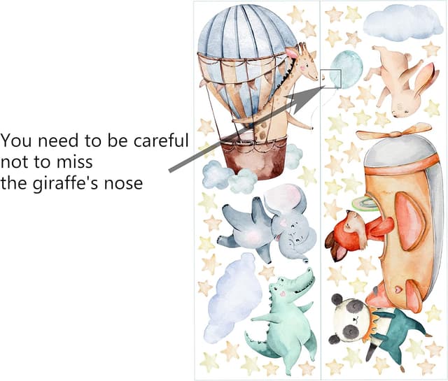 Thumbnail 6 de TOARTI Flugzeug Tier Wandtattoo für Babyzimmer, 104×30 cm – lichtfarbener Wandsticker mit Elefant, Giraffe & Panda