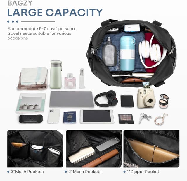 Detalle de BAGZY 25L Ryanair cabin bag (40 x 30 x 20 cm) under-seat foldable travel duffel in pink