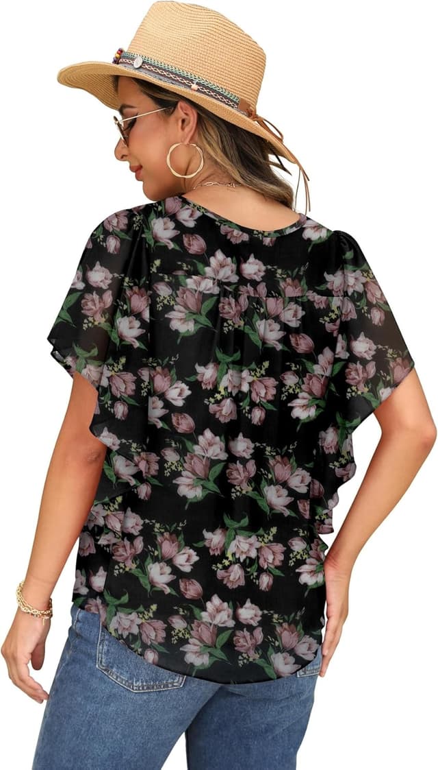 Detalle 2 de QIXING Chiffon Bluse kurzarm für Damen