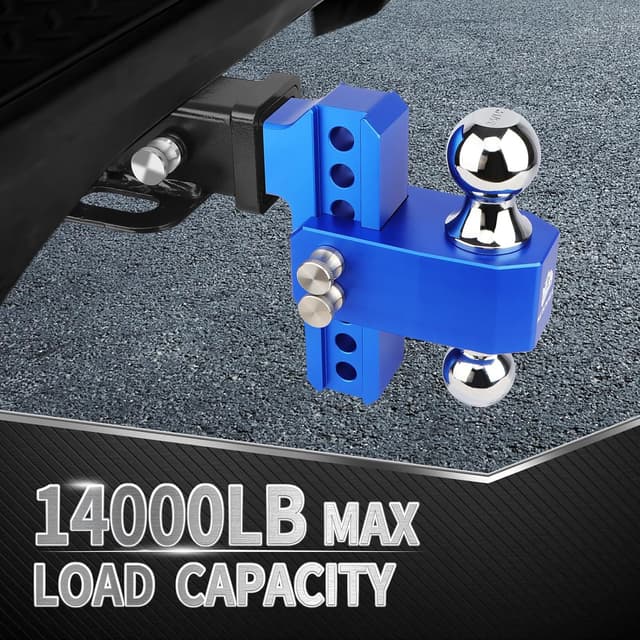 Detalle de METOWARE Adjustable Trailer Hitch (Aluminum) for 2-Inch Receiver, 6-Inch Drop/Rise, Dual Ball, 14,000 lbs GTW