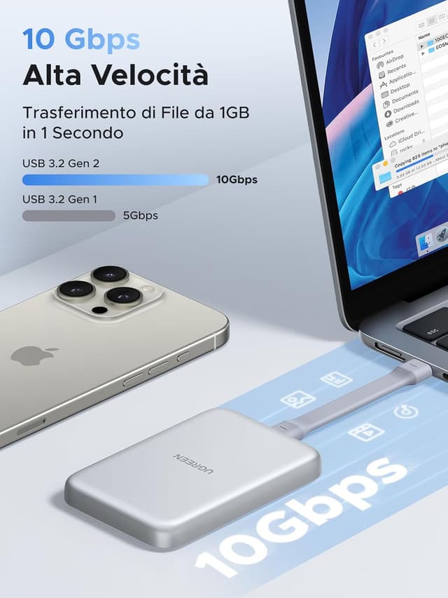 Detalle de UGREEN Case Esterno Magnetico per SSD M.2 NVMe (USB-C 3.2 Gen 2x1, fino a 10Gbps) per iPhone 16/15