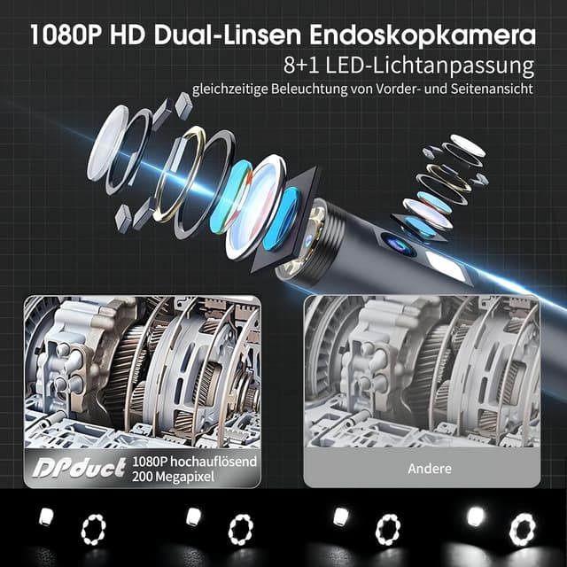 Thumbnail 3 de DPduct Endoskopkamera mit Licht: Dual-Lens Inspektionskamera (10 m) mit 5,0-Zoll-IPS-Display
