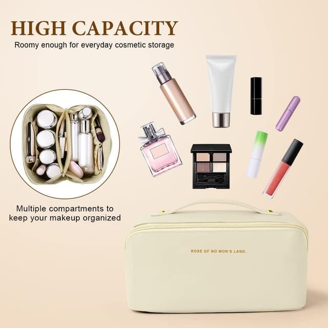 Detalle 2 de Grande trousse de maquillage Aucuu en cuir PU imperméable, avec poignée et séparateurs