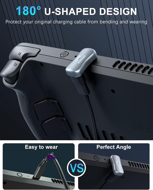 Detalle de Moko 2er-Set 180° USB‑C Adapter (USB‑C Stecker auf USB‑C Buchse, U-Form) für Schnellladung, Daten & Video