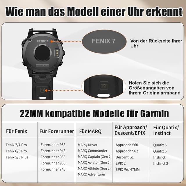 Detalle 1 de Quickfit 22mm Armband für Garmin 22 mm