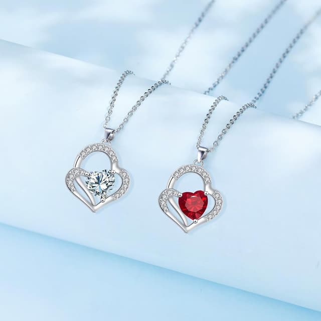 Detalle de J.MOULING Damen Halskette aus 925 Sterling Silber mit Doppelherz-Anhänger und 3A Zirkonia