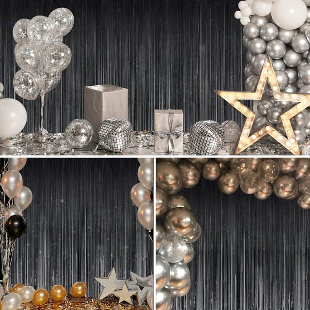 Thumbnail 6 de KERNOWO Lametta-Vorhang Schwarz Glitzer – 2er Set (2,5 m) für Party, Geburtstag & Deko-Events