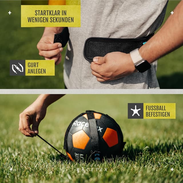 Detalle 2 de Racetex Fußballtrainer mit Schnur – einstellbare Länge für Trainingsgürtel, Ballkontrolle & Schusstechnik