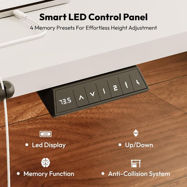 Detalle de SANODESK 160 x 60 Electric Standing Desk (Height Adjustable) with Smart Memory Panel, Hooks & Cupholder Tray