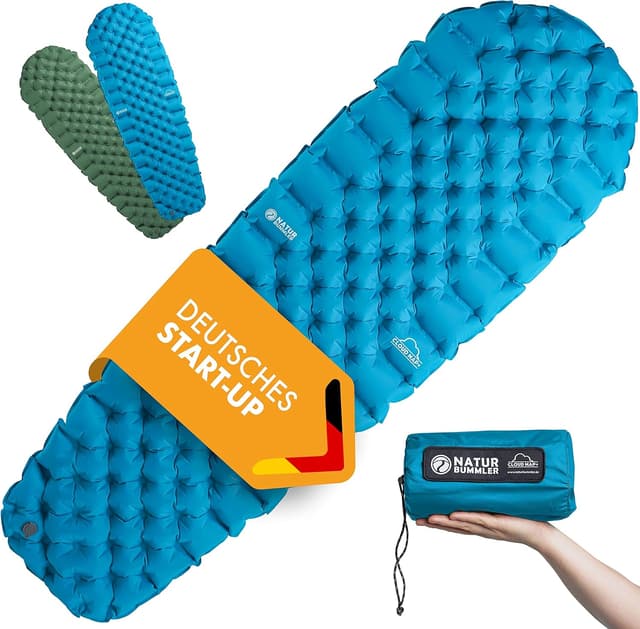Detalle de NATURBUMMLER® Isomatte Ultraleicht 590 g für Camping & Trekking (195 x 56 cm) – aufblasbar, faltbar und wetterfest