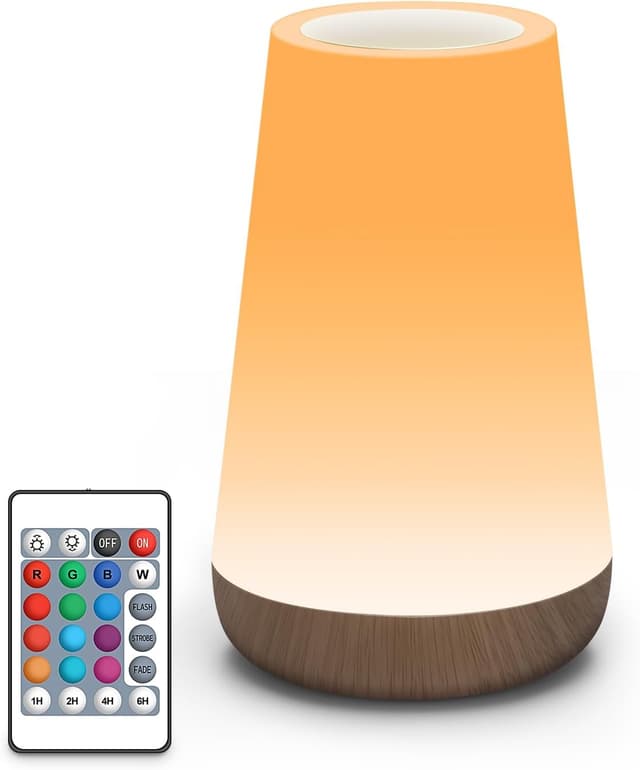 Detalle de Auxmir Touch dimmbare Nachttischlampe mit RGB-Wechsel, Fernbedienung & USB-Akku