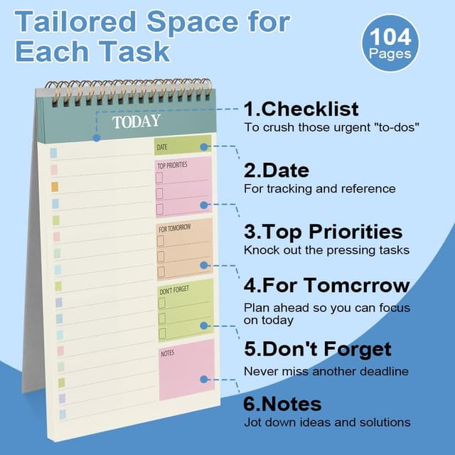 Detalle 2 de OFFCUP To Do List Planner A5 non datato (2 pezzi), 52 fogli a quaderno con rilegatura a doppia spirale