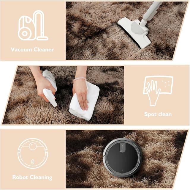 Thumbnail 3 de Tie-Dyed Coffee 8x10 Fluffy Area Rug for Living Room