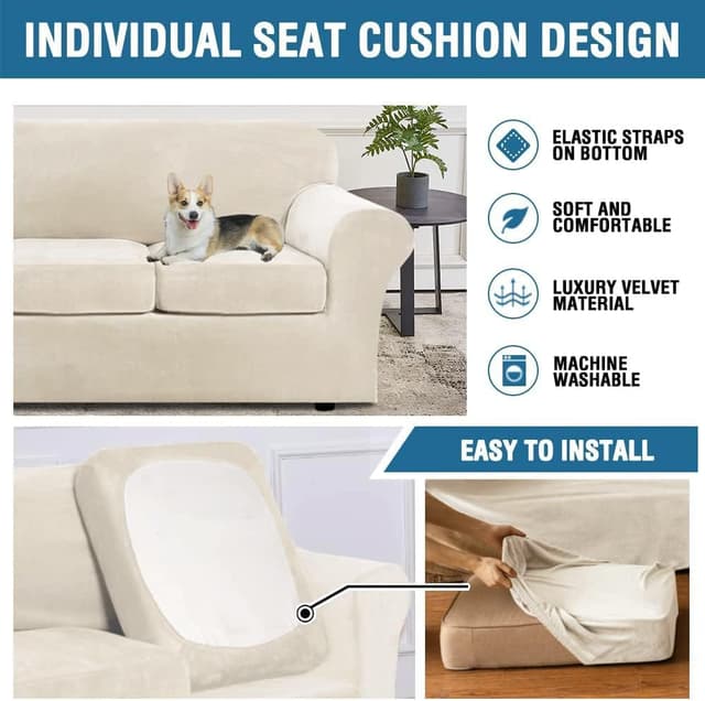 Detalle 2 de Velvet sofa cover set for 72-inch loveseat